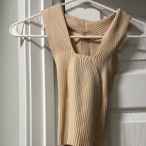 Ribbed Beige Sleeveless Top